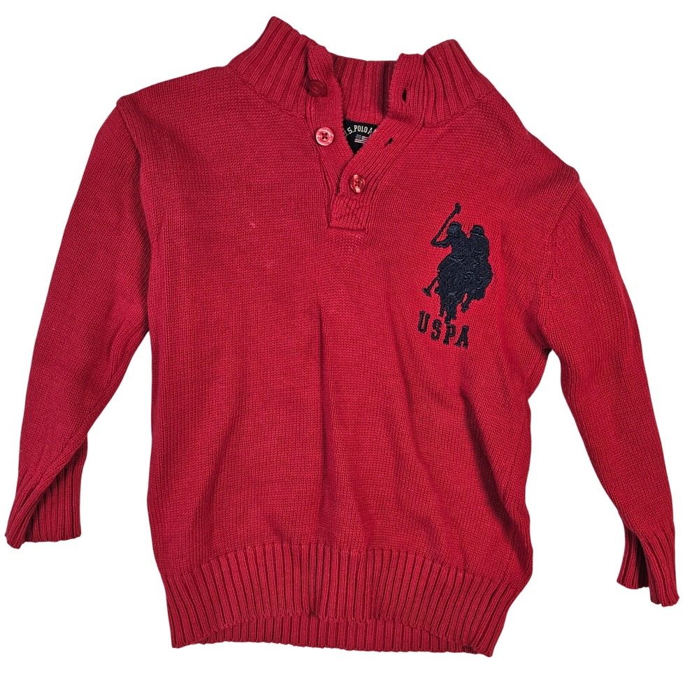 US Polo Assn Toddler Boys Red Mock Neck Button Sweater 2T Logo Knit